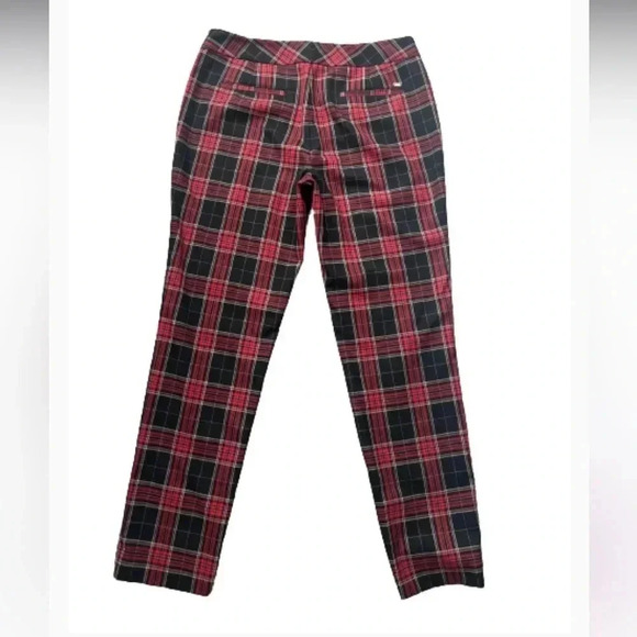 TOMMY HILFIGER PLAID PANTS ASHBY ANKLE CROPPED  RED  AND BLACK - Picture 4 of 12